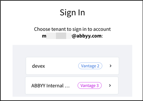 Selecting Vantage Tenant