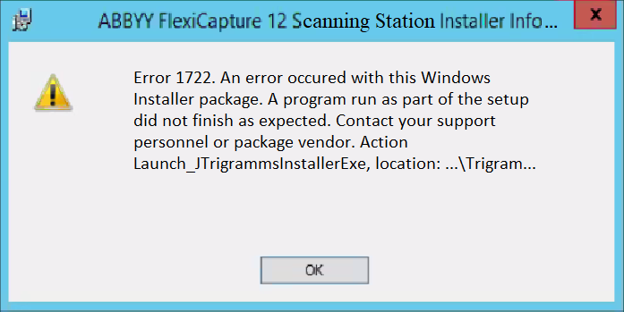 Scanning Station installation fails: Error 1722 Action 