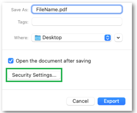 PDF Export Security